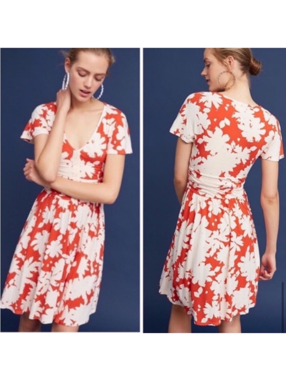 MAEVE Anthropologie Summer Breeze Dress Small
Orange/White Floral Ruched Waist